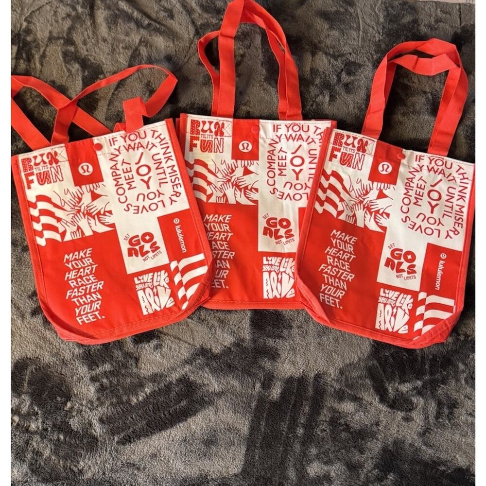LULULEMON 2026 Spring Shopping Tote Bags Small Red White 3 Included ! Fun, New